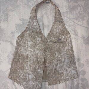 Zara Neutral Beige Halter Crop Top with V-Neck